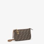 FENDI Baguette Pouch Brown jacquard FF fabric clutch with chain - Image 5
